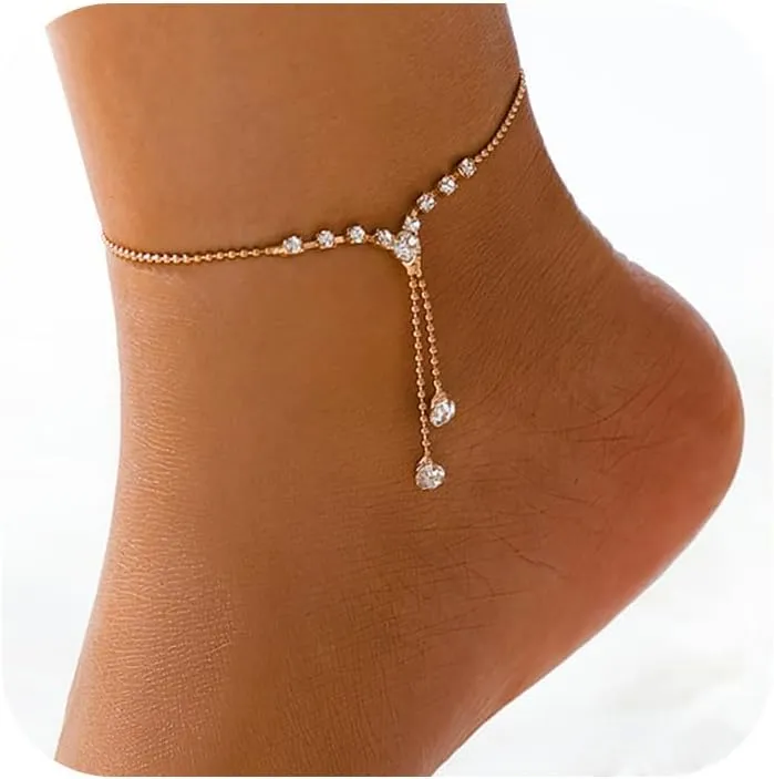 Fesciory Women Heart Anklet Adjustable Beach Layered Ankle Bracelets for Women Gold Alloy Foot Chain Jewelry