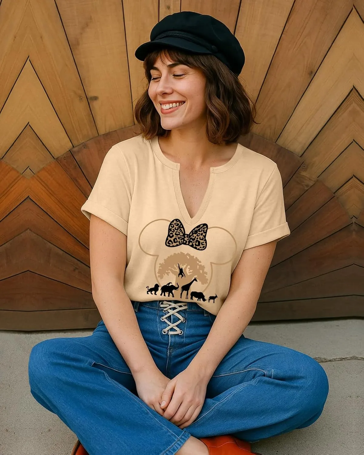 Flafens V Neck T-Shirts for Women - Graphic Short Sleeve Tees Tops Fashion Trendy Soft Casual Summer Outfits Clothes