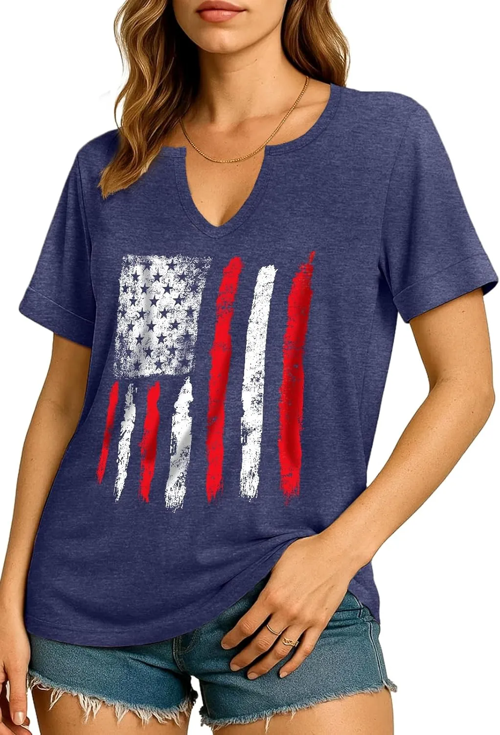 Flafens V Neck T-Shirts for Women - Graphic Short Sleeve Tees Tops Fashion Trendy Soft Casual Summer Outfits Clothes