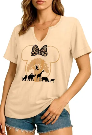 Flafens V Neck T-Shirts for Women - Graphic Short Sleeve Tees Tops Fashion Trendy Soft Casual Summer Outfits Clothes