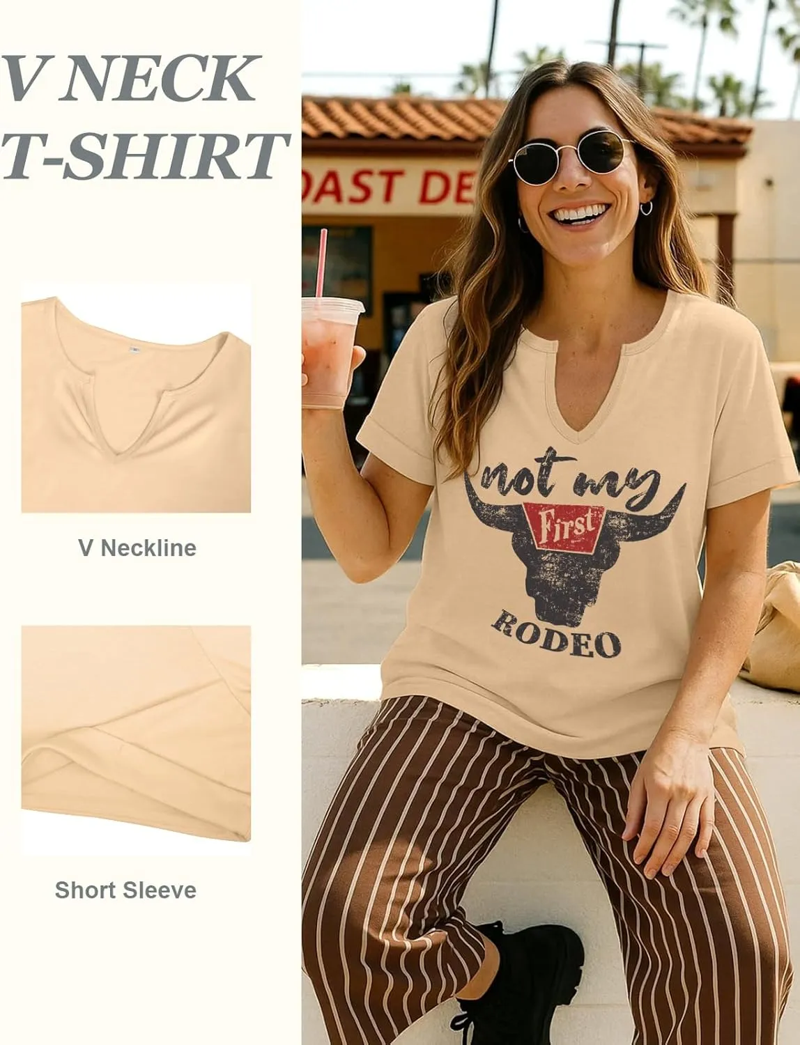 Flafens V Neck T-Shirts for Women - Graphic Short Sleeve Tees Tops Fashion Trendy Soft Casual Summer Outfits Clothes