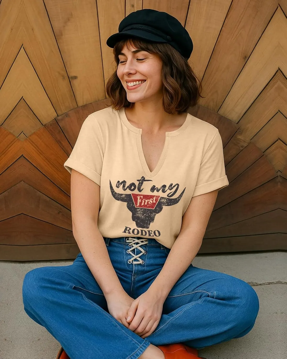 Flafens V Neck T-Shirts for Women - Graphic Short Sleeve Tees Tops Fashion Trendy Soft Casual Summer Outfits Clothes