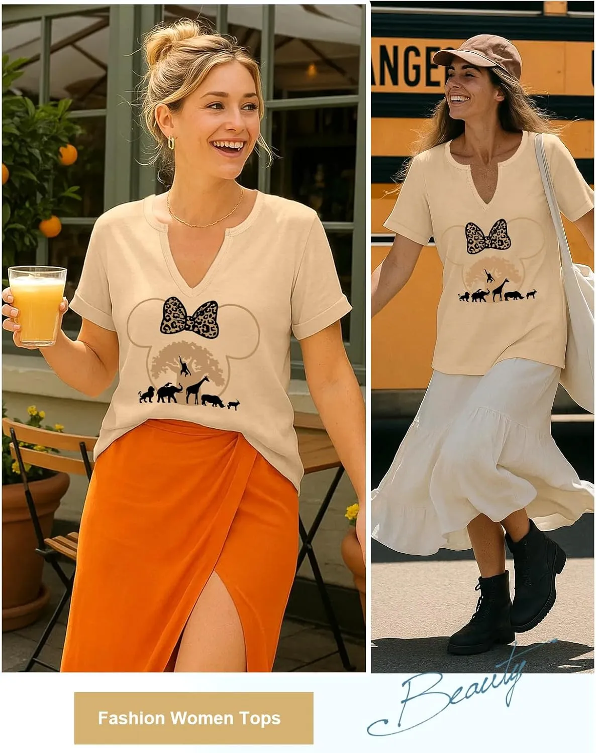 Flafens V Neck T-Shirts for Women - Graphic Short Sleeve Tees Tops Fashion Trendy Soft Casual Summer Outfits Clothes