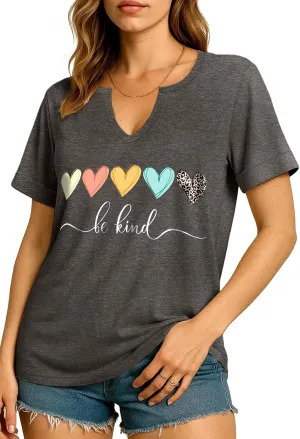 Flafens V Neck T-Shirts for Women - Graphic Short Sleeve Tees Tops Fashion Trendy Soft Casual Summer Outfits Clothes