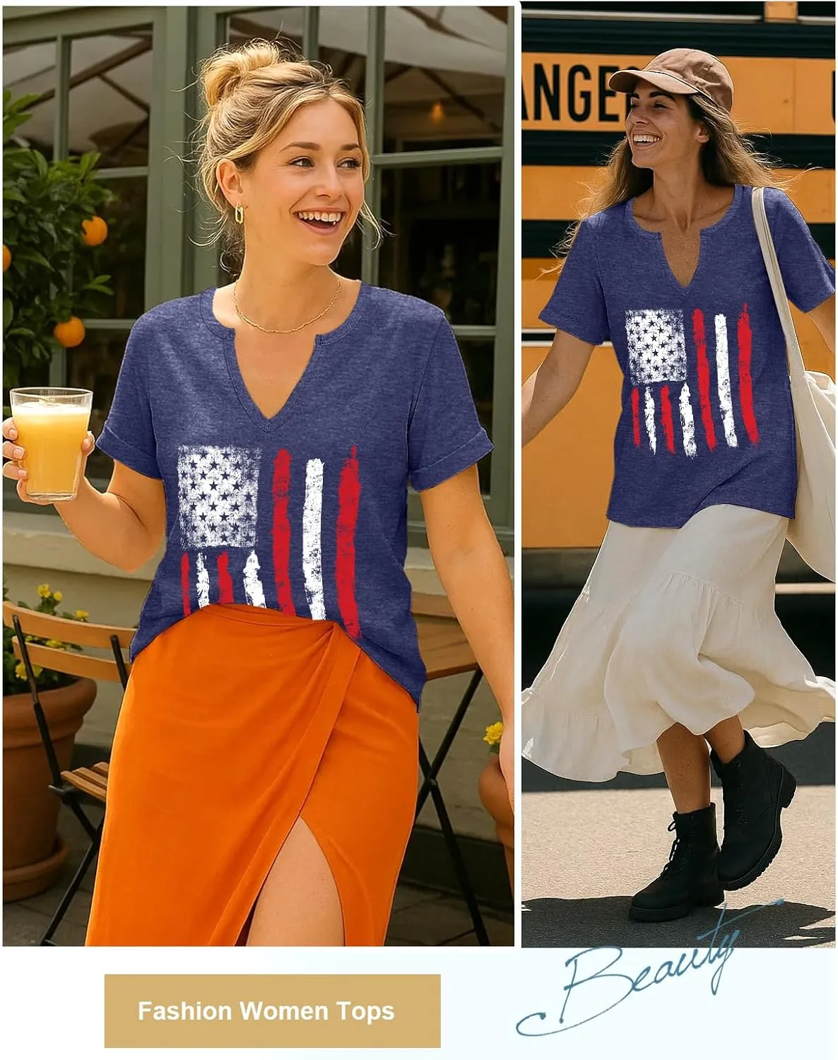 Flafens V Neck T-Shirts for Women - Graphic Short Sleeve Tees Tops Fashion Trendy Soft Casual Summer Outfits Clothes