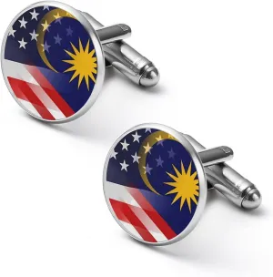 Flag of Malaysia And U.S. Men's Cufflinks Classic Tuxedo Alloy Shirts Accessories for Business Party Wedding