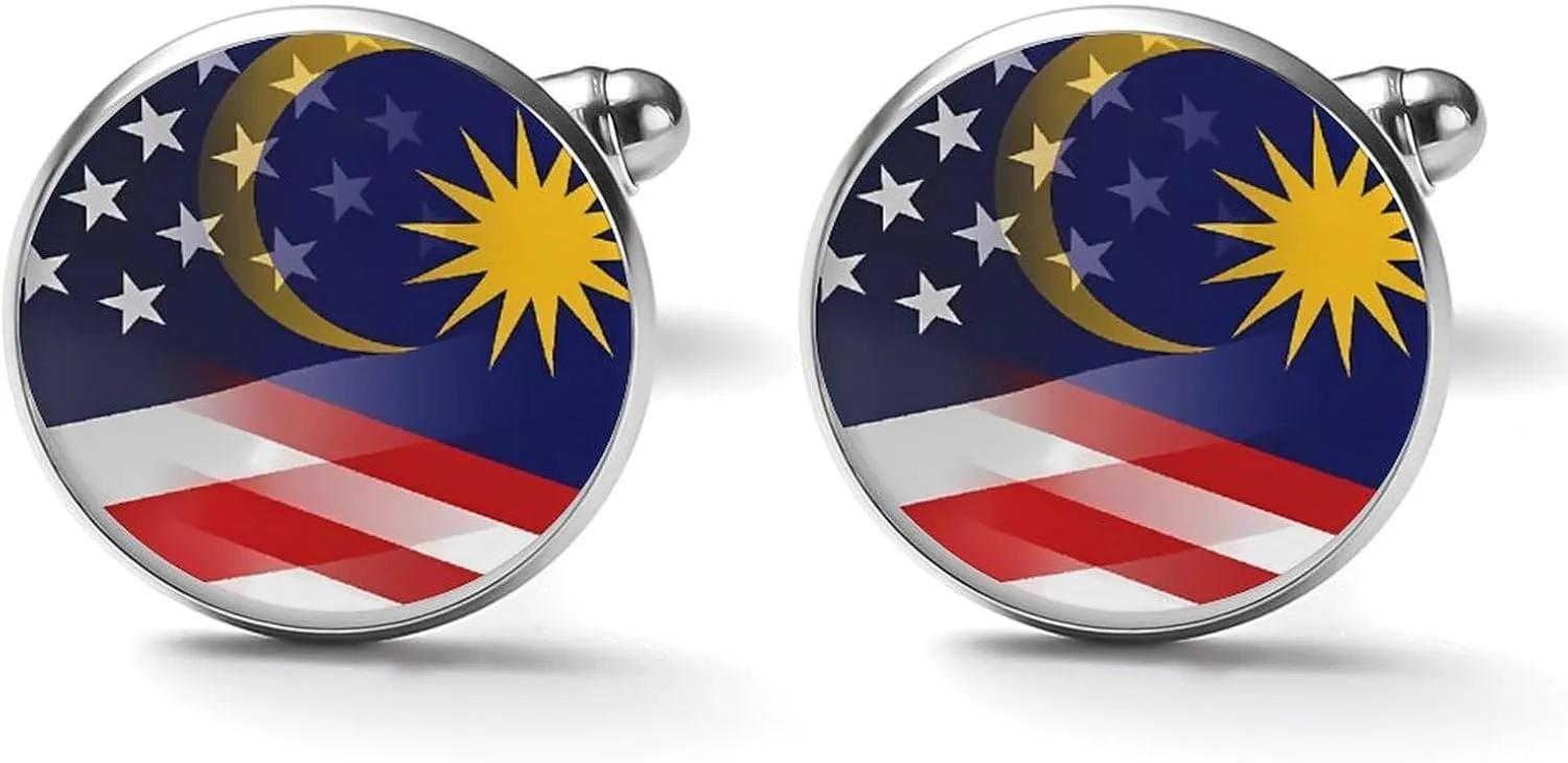 Flag of Malaysia And U.S. Men's Cufflinks Classic Tuxedo Alloy Shirts Accessories for Business Party Wedding