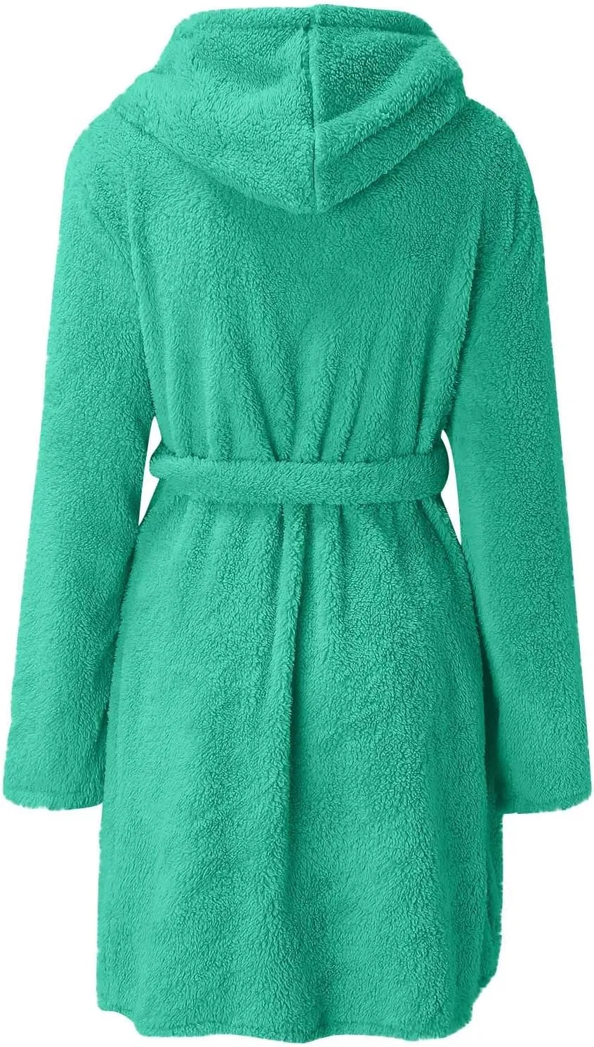 Fleece Womens Bathrobe Plush Warm Robe Ladies Hooded NightwearBelt Nightgown Knee Length Sleepwear Soft Pajamas