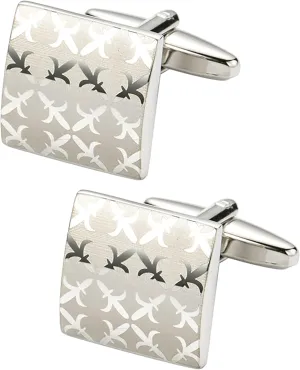 Floral Pattern Silver Cufflinks for Men Lady In Gift Case Classic Square Metal Men's Cufflinks Jewelry Set for Wedding Party Anniversary Business Events Tuxedo Dress