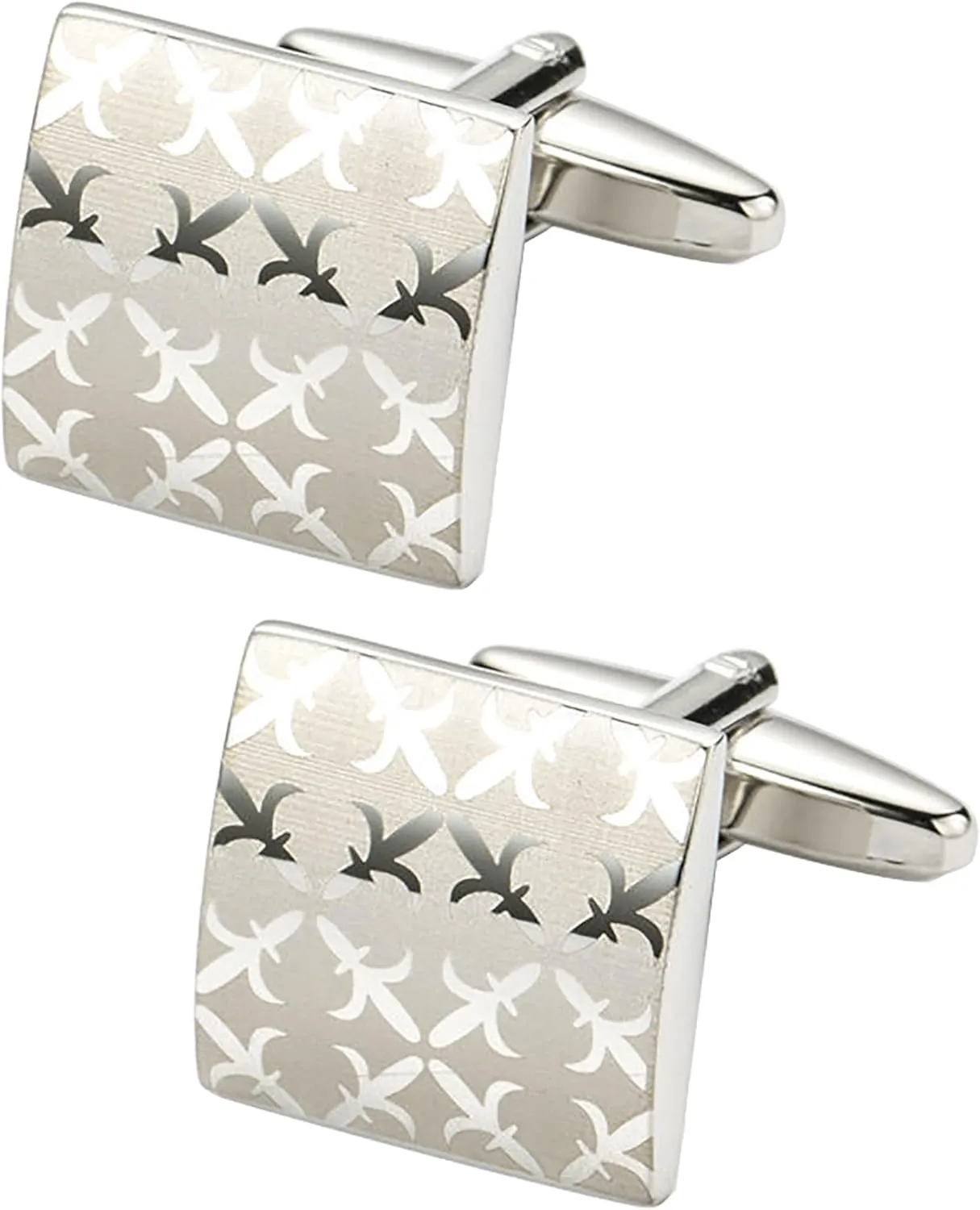 Floral Pattern Silver Cufflinks for Men Lady In Gift Case Classic Square Metal Men's Cufflinks Jewelry Set for Wedding Party Anniversary Business Events Tuxedo Dress