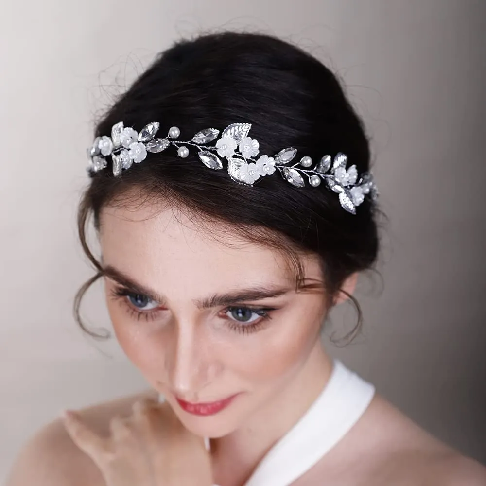 Flower Crystal Headband for Bride Women Girls Crystal Wedding Hair Vine Cute Bridal Headband Pink