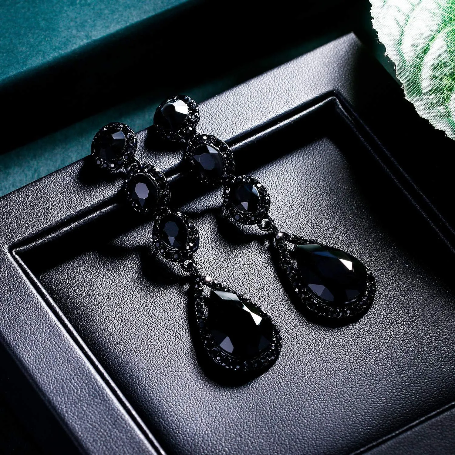 Flyonce Wedding Bridal Rhinestone Crystal Multi Teardrop Pierced Dangle Earrings