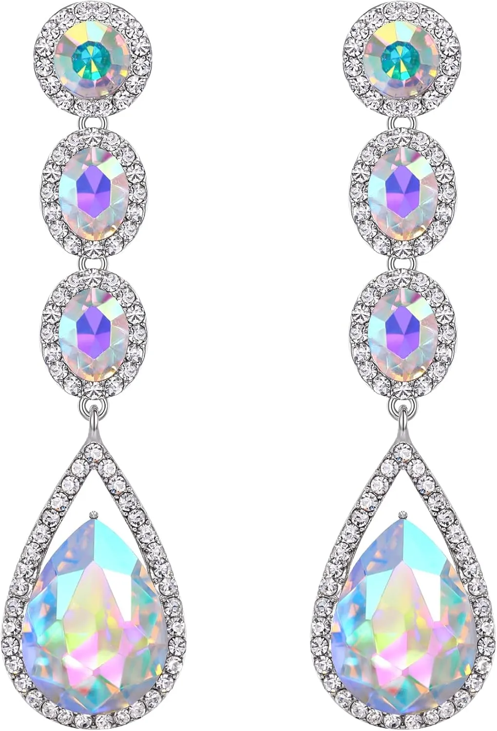 Flyonce Wedding Bridal Rhinestone Crystal Multi Teardrop Pierced Dangle Earrings