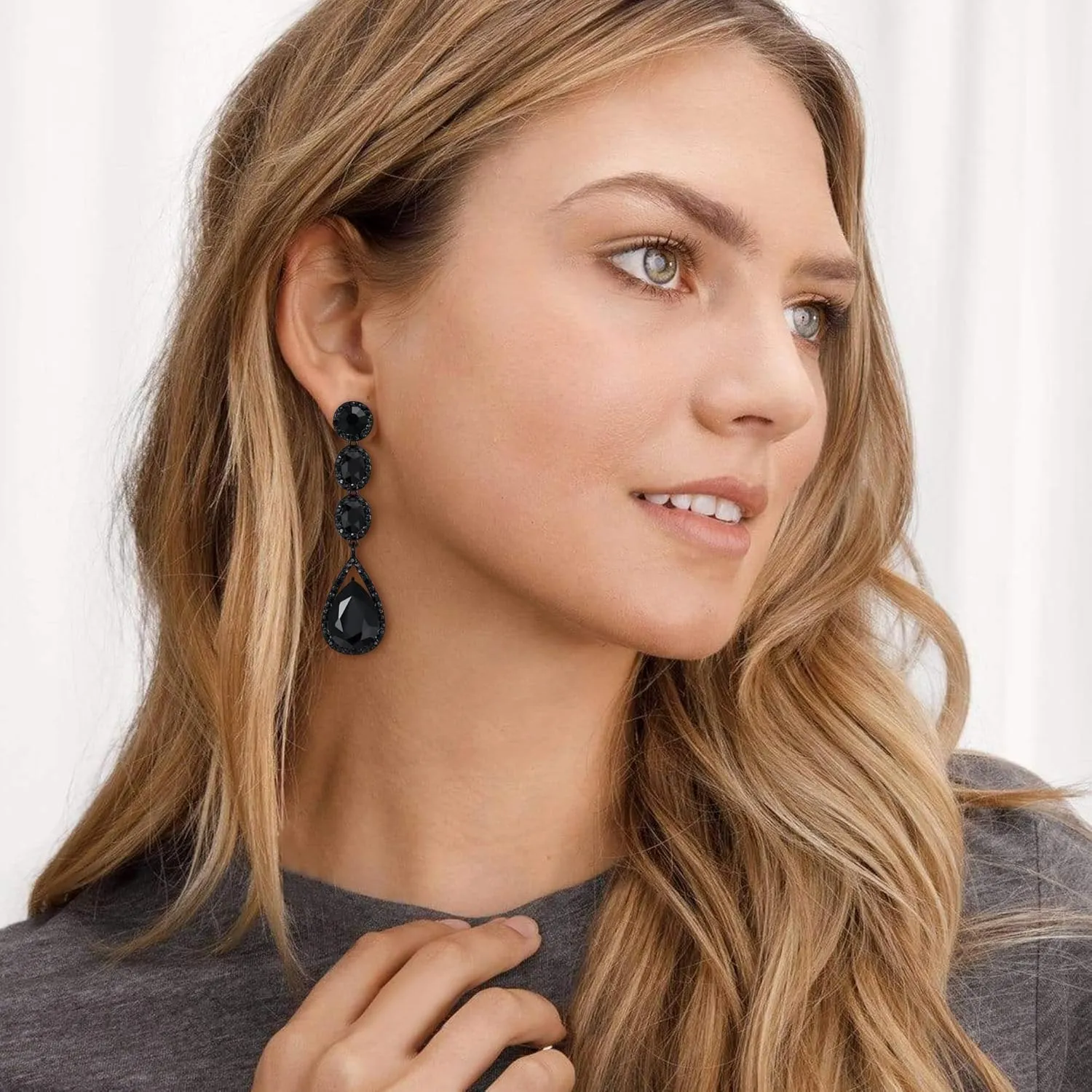 Flyonce Wedding Bridal Rhinestone Crystal Multi Teardrop Pierced Dangle Earrings