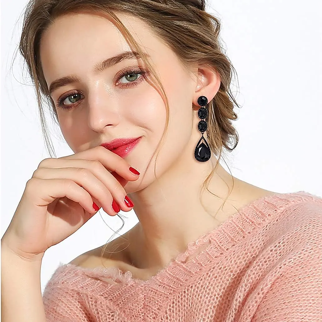 Flyonce Wedding Bridal Rhinestone Crystal Multi Teardrop Pierced Dangle Earrings