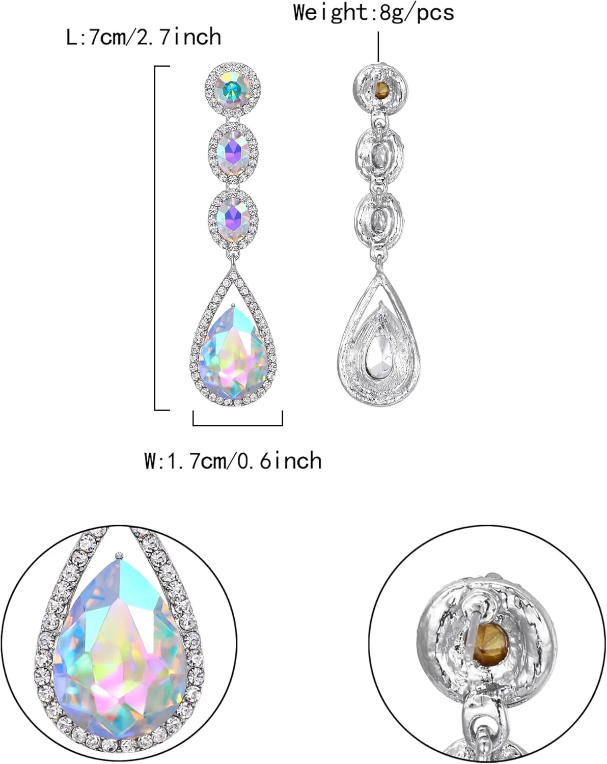 Flyonce Wedding Bridal Rhinestone Crystal Multi Teardrop Pierced Dangle Earrings