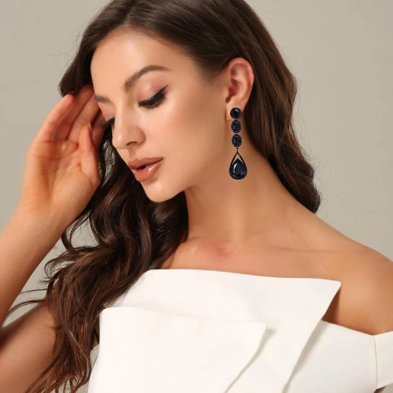 Flyonce Wedding Bridal Rhinestone Crystal Multi Teardrop Pierced Dangle Earrings