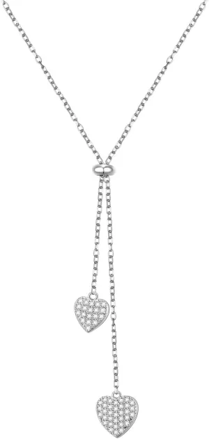 FLYOW Long Chain Dainty Lariat Necklace Simple Style 925 Sterling Silver Heart Pendant Adjustable Y Shaped Necklace Jewelry