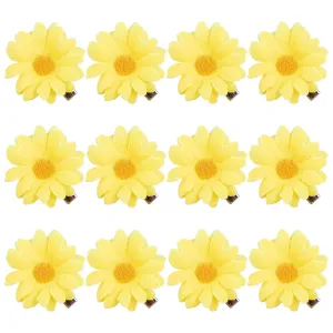 Framendino, 12 Pack Yellow Daisy Clip Flower Clips Small Sunflower Hairpins Bridal Accessories for Women Girls Beach Wedding Decor