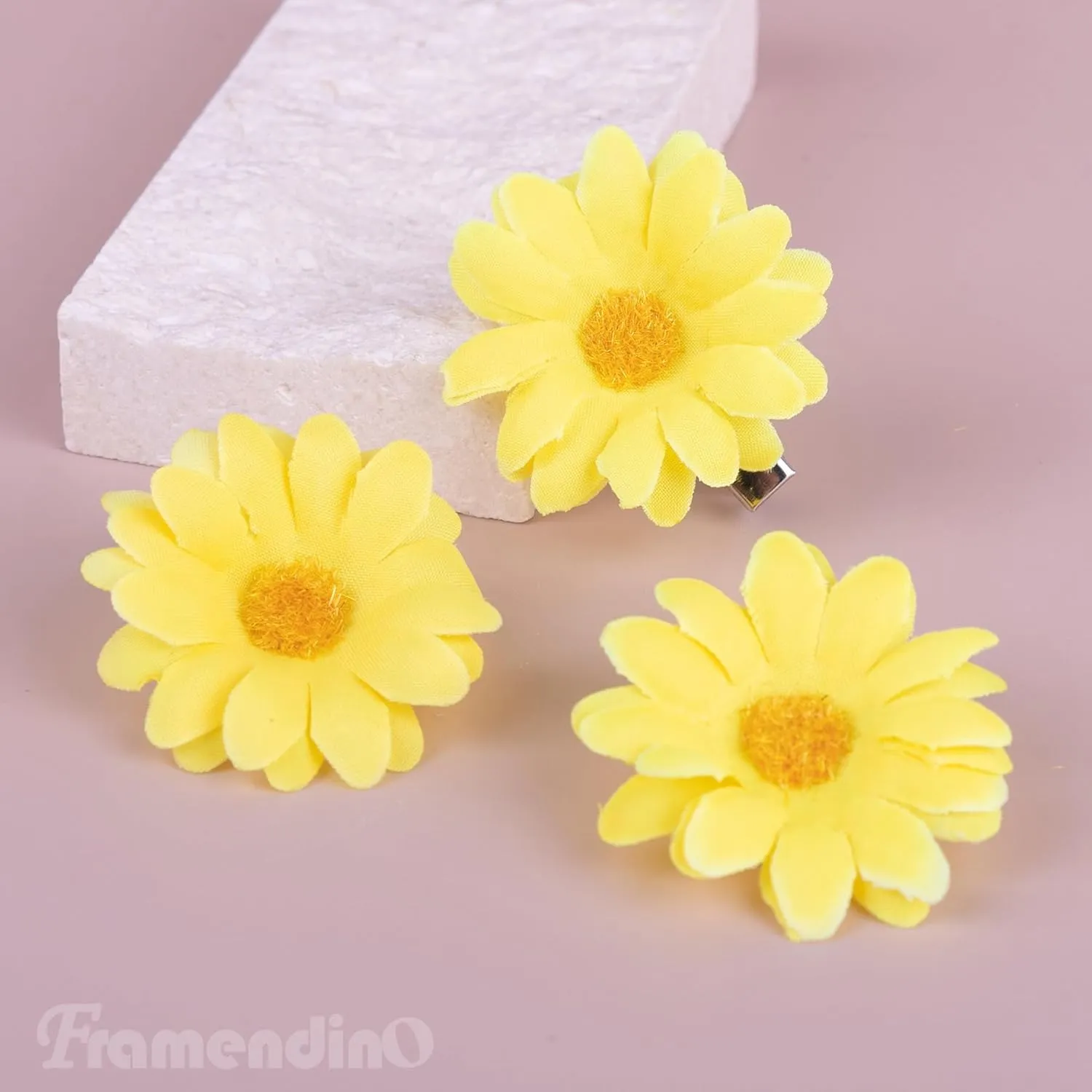 Framendino, 12 Pack Yellow Daisy Clip Flower Clips Small Sunflower Hairpins Bridal Accessories for Women Girls Beach Wedding Decor