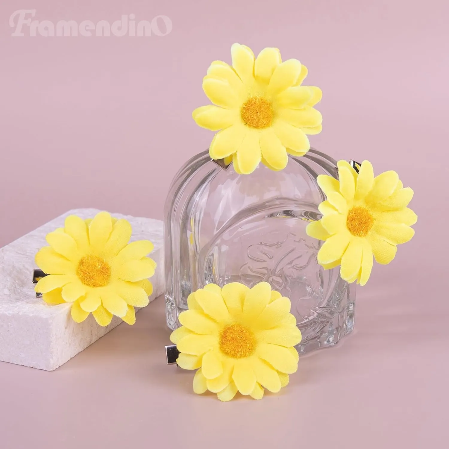 Framendino, 12 Pack Yellow Daisy Clip Flower Clips Small Sunflower Hairpins Bridal Accessories for Women Girls Beach Wedding Decor