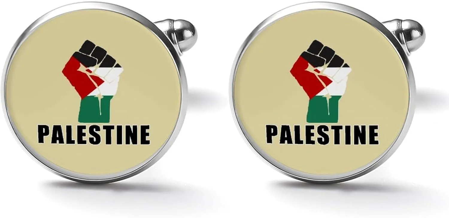 Free Palestine Palestinian Flag Cufflinks for Men Round Cuff Links Tuxedo Shirts for Business Wedding Formal Suit