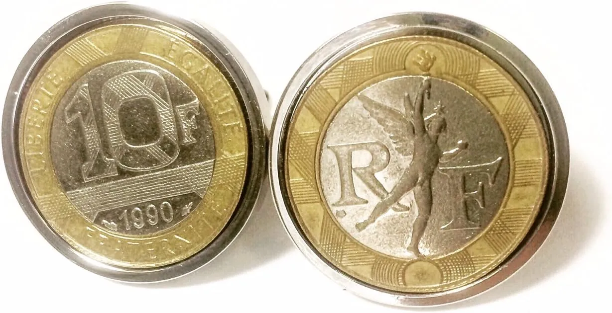 French Wedding - Handmade - Birthday Gift - Rare French 10 Franc Cufflinks - Genuine Old French Franc Coins
