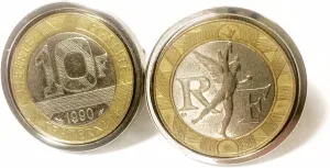 French Wedding - Handmade - Birthday Gift - Rare French 10 Franc Cufflinks - Genuine Old French Franc Coins