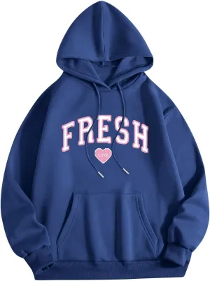 Fresh Hoodie Oversized Pink Letter Graphic Long Sleeve Casual Pocket Love Streetwear Baggy Preppy Pollover Top