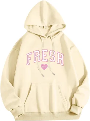 Fresh Hoodie Oversized Pink Letter Graphic Long Sleeve Casual Pocket Love Streetwear Baggy Preppy Pollover Top