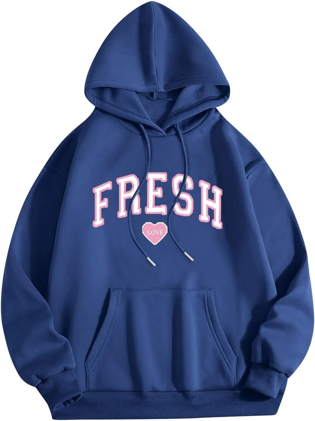 Fresh Hoodie Oversized Pink Letter Graphic Long Sleeve Casual Pocket Love Streetwear Baggy Preppy Pollover Top