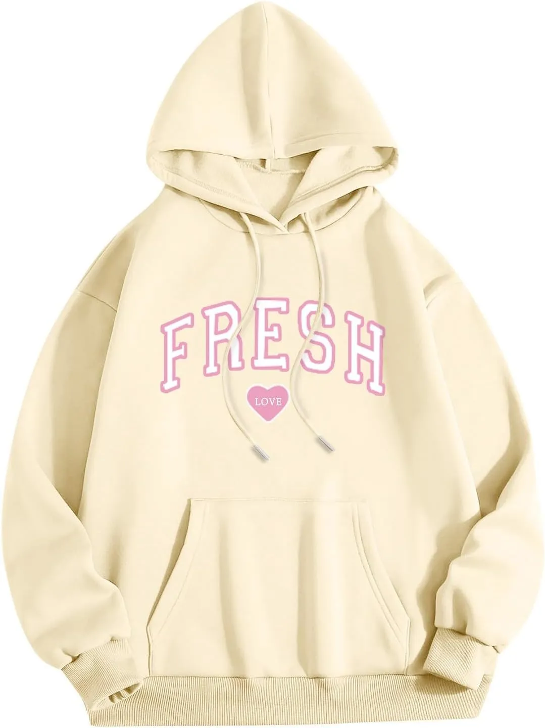 Fresh Hoodie Oversized Pink Letter Graphic Long Sleeve Casual Pocket Love Streetwear Baggy Preppy Pollover Top