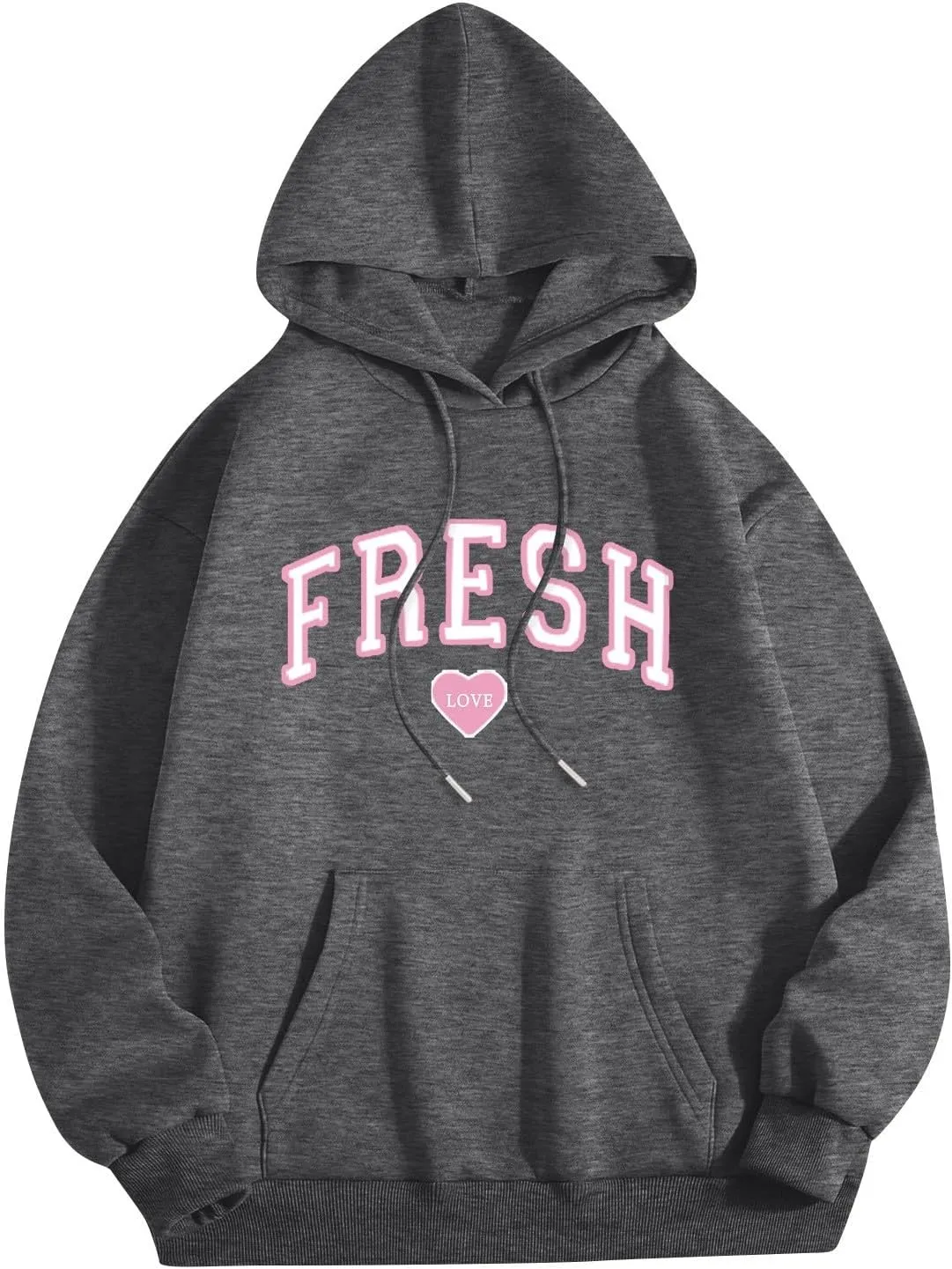 Fresh Hoodie Oversized Pink Letter Graphic Long Sleeve Casual Pocket Love Streetwear Baggy Preppy Pollover Top