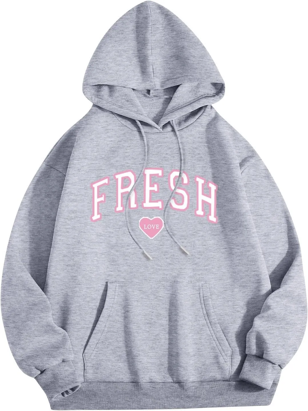 Fresh Hoodie Oversized Pink Letter Graphic Long Sleeve Casual Pocket Love Streetwear Baggy Preppy Pollover Top