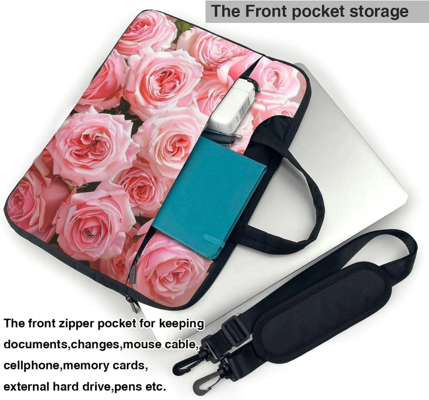Fresh Roses Printed Laptop Tote Bag Travel Business Computer Bag Work Bag for Men Women