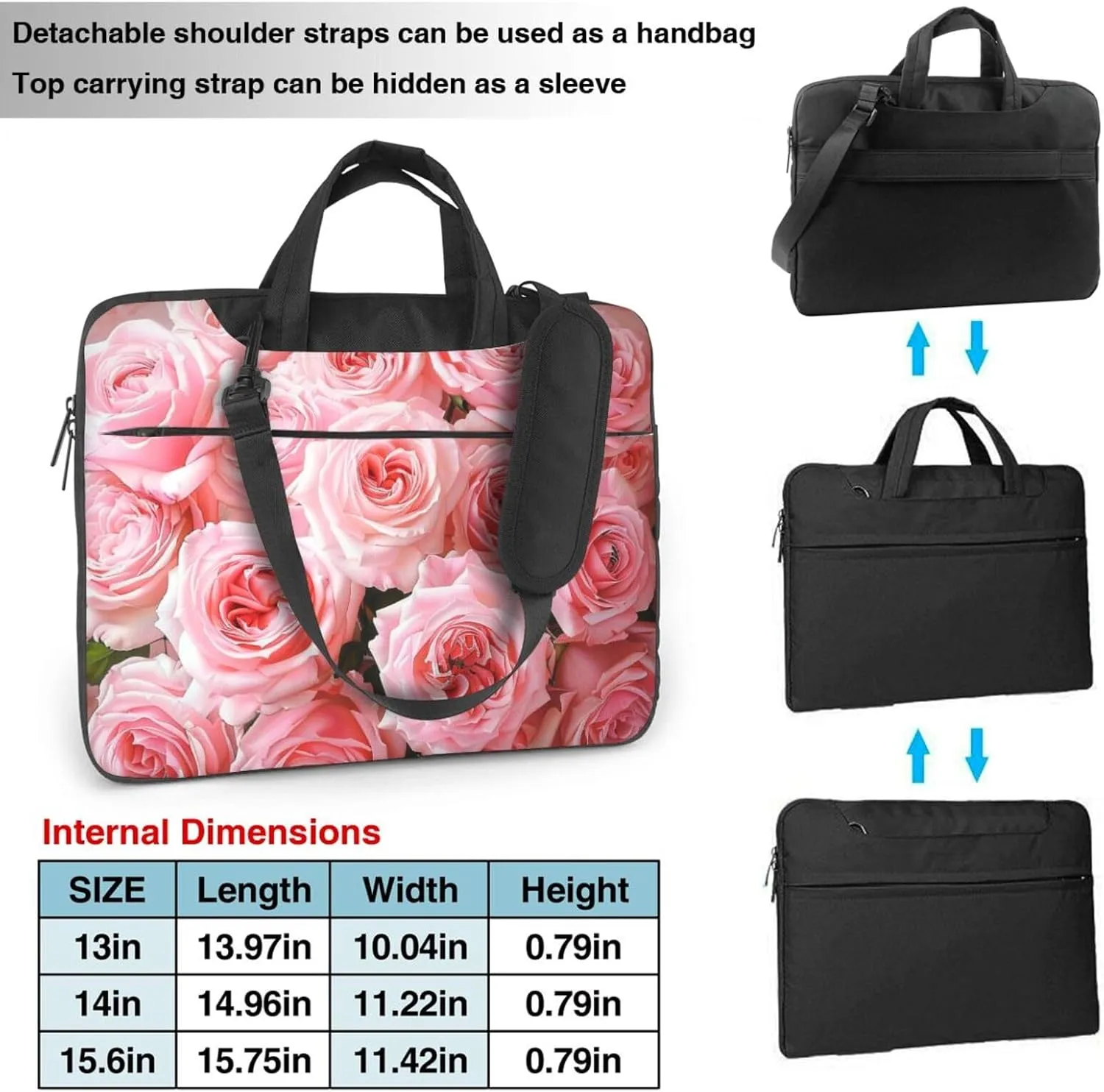 Fresh Roses Printed Laptop Tote Bag Travel Business Computer Bag Work Bag for Men Women
