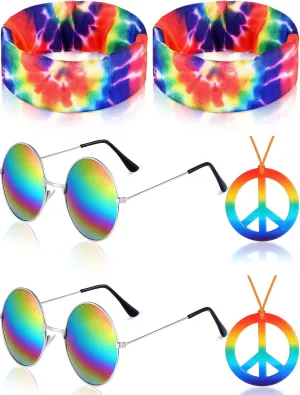 Frienda Hippie Costume Set, Hippie Sunglasses, Peace Sign Necklace and Tie Dye Headband for 60s 70s Accessories
