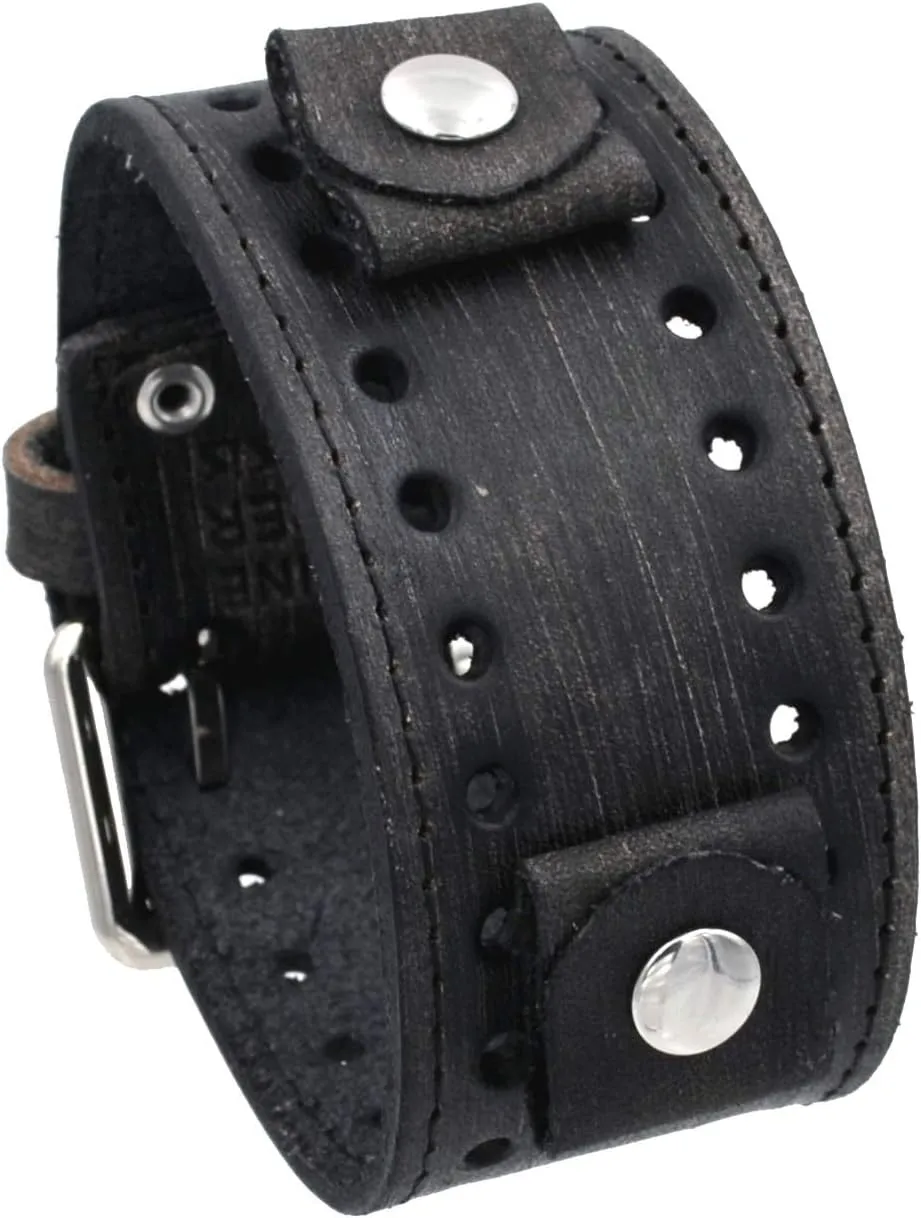 FSB-K Distressed Wash Out Blackish Brown Wide Leather Cuff Wrist Watch Band