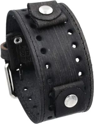 FSB-K Distressed Wash Out Blackish Brown Wide Leather Cuff Wrist Watch Band