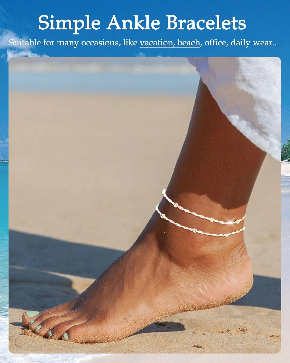 FUNEIA Gold Silver Ankle Bracelets for Women Waterproof 14K Gold Plated Anklets for Women Non Tarnish Dainty Layered Beaded Heart Anklet Set Summer Beach Foot Chain Jewelry Gifts Trendy Stuff