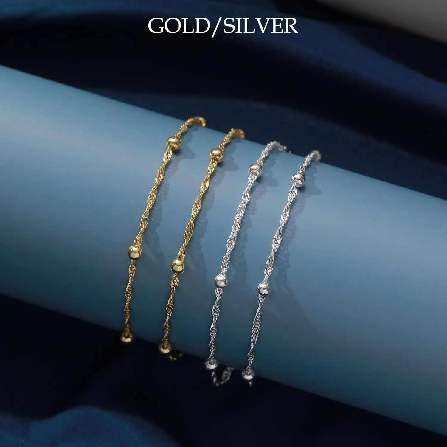 FUNEIA Gold Silver Ankle Bracelets for Women Waterproof 14K Gold Plated Anklets for Women Non Tarnish Dainty Layered Beaded Heart Anklet Set Summer Beach Foot Chain Jewelry Gifts Trendy Stuff