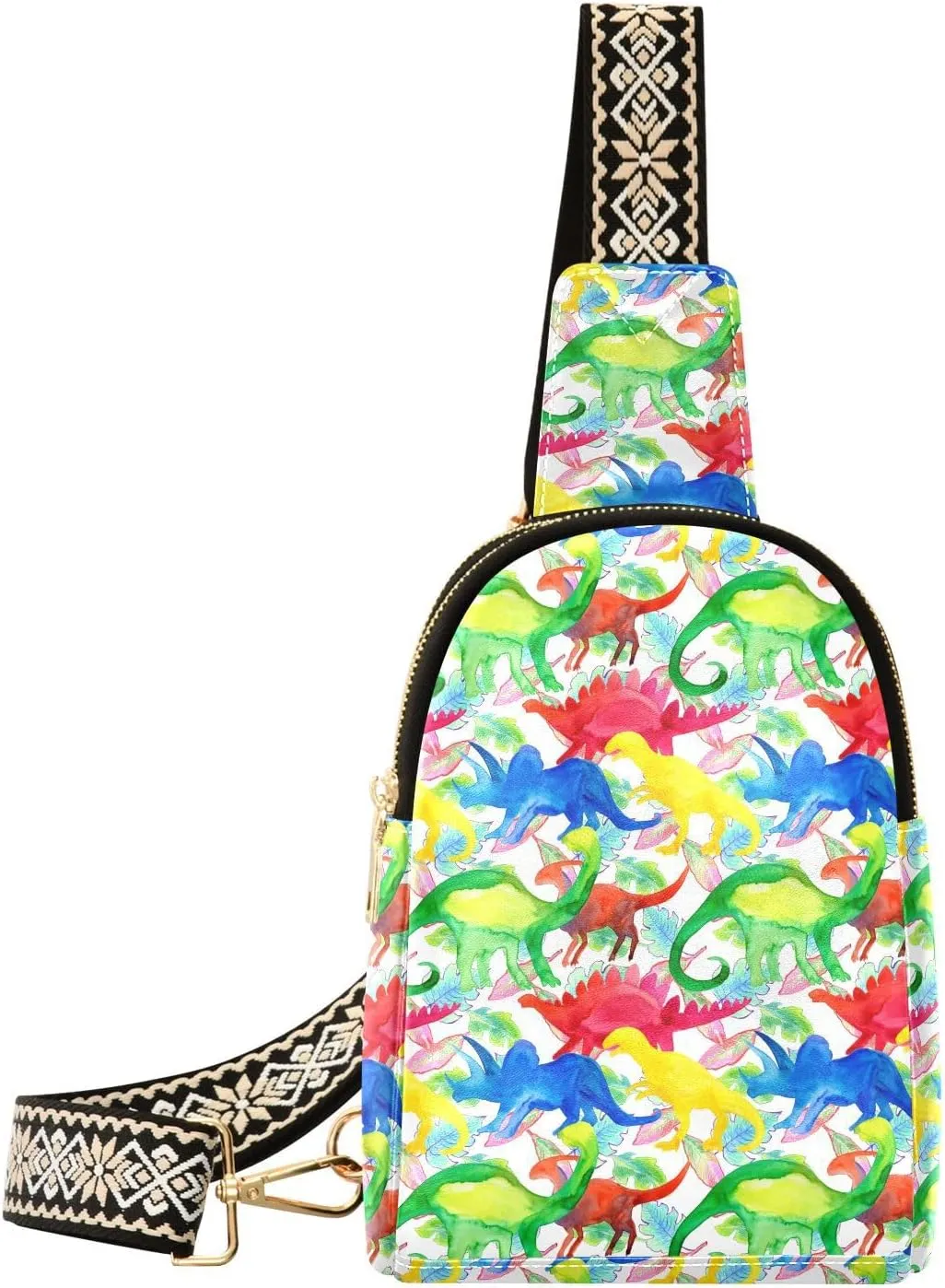 Funny Dinosaurs Fanny Pack Crossbody PC Leather Small Sling Bag for Women Colorful Fashion Waist Packs Chest Bag for Travel Sports Running Hiking