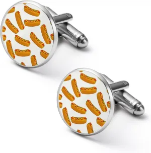 Funny Hot Dog Lover Men's 2PCS Shirt Cufflinks Round Cufflinks Gifts Accessories