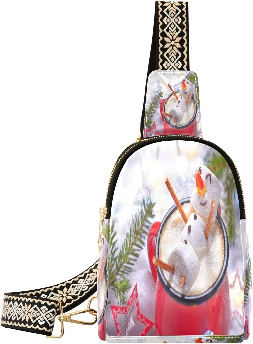 Funny Snowman Coffee Fanny Pack Crossbody PC Leather Small Sling Bag for Women Christmas Fashion Waist Packs Chest Bag for Travel Sports Running Hiking