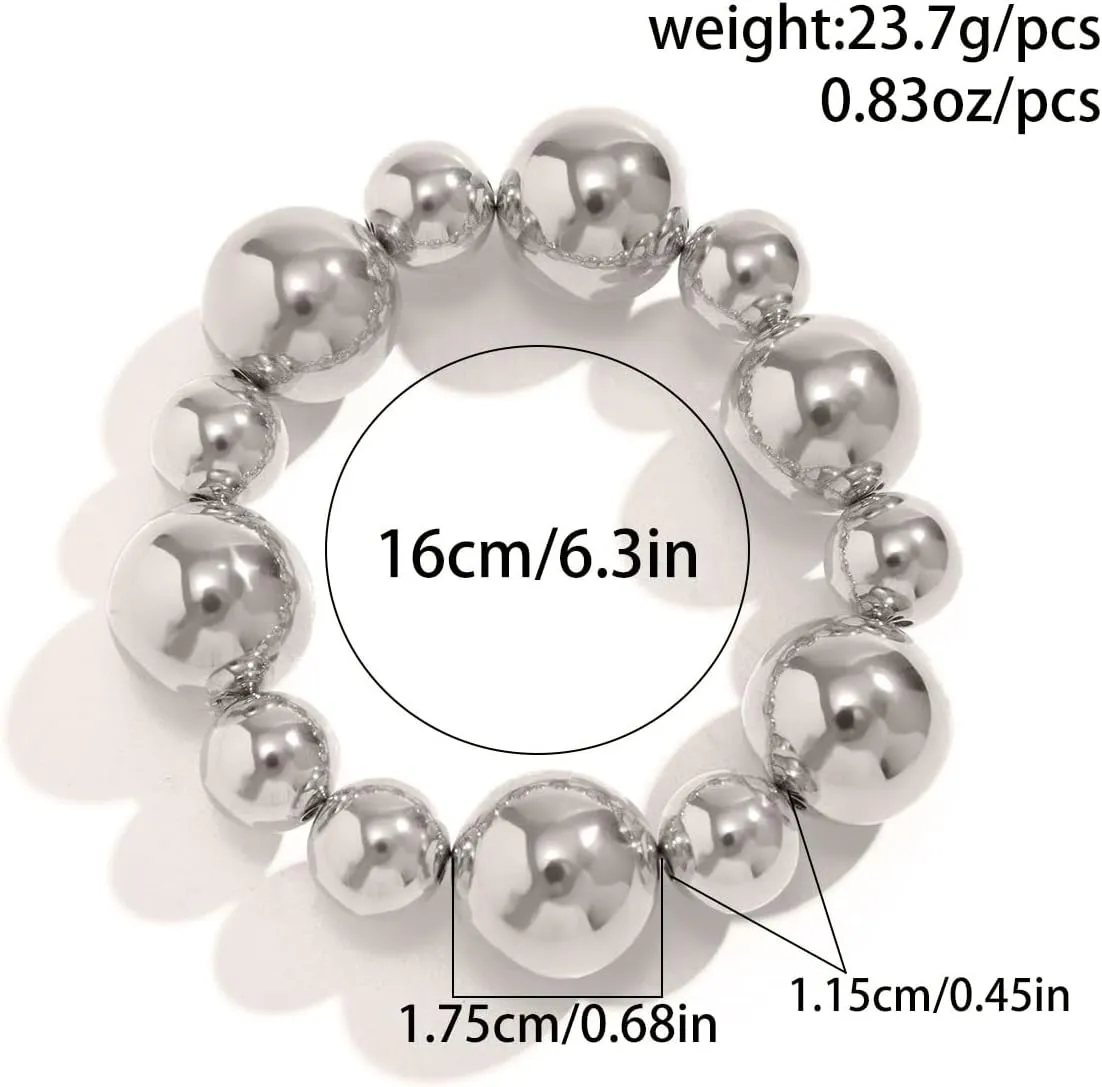 FUTIMELY Chunky Bead Bracelets,Delicate Punk Plated Gold Exaggerated Metal Stretch Bangles,Charming Valentine's Day Jewelry Gift for Women