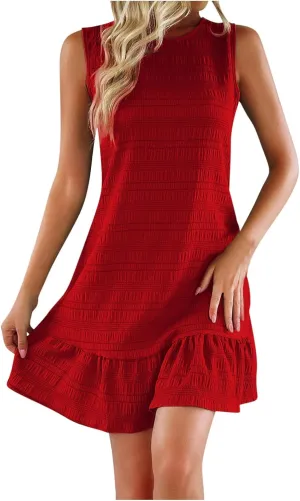 FZYLQY Summer Dresses for Woman Sleeveless Dress Casual Smock Ruffle Hem Tunic Shift Mini Tank Dress 2025 Fashion Travel Wear