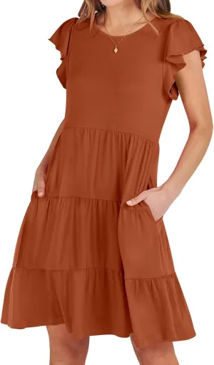 FZYLQY Swing Summer Dress for Women Ruffles Cap Sleeve Short Mini Dress Beach Vacation Tiered Boho Dress Cute Babydoll Dress