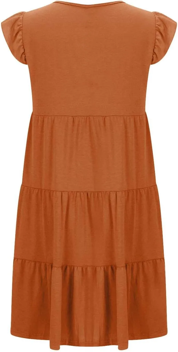FZYLQY Swing Summer Dress for Women Ruffles Cap Sleeve Short Mini Dress Beach Vacation Tiered Boho Dress Cute Babydoll Dress