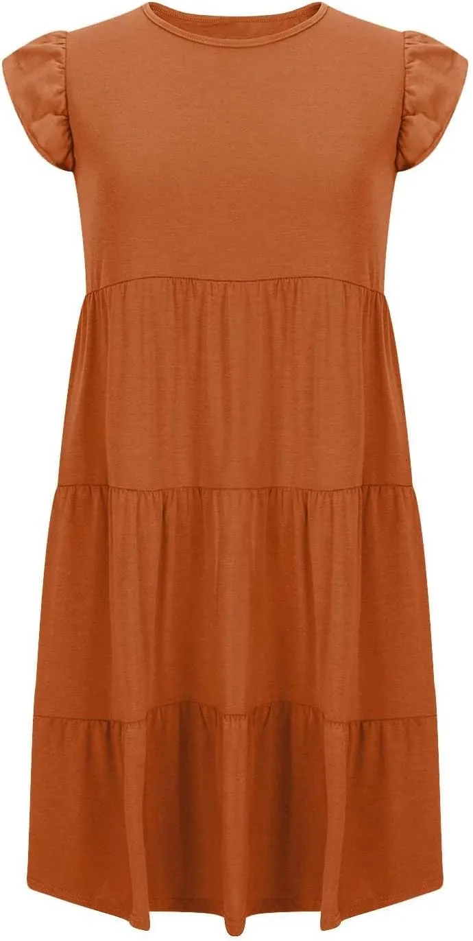 FZYLQY Swing Summer Dress for Women Ruffles Cap Sleeve Short Mini Dress Beach Vacation Tiered Boho Dress Cute Babydoll Dress