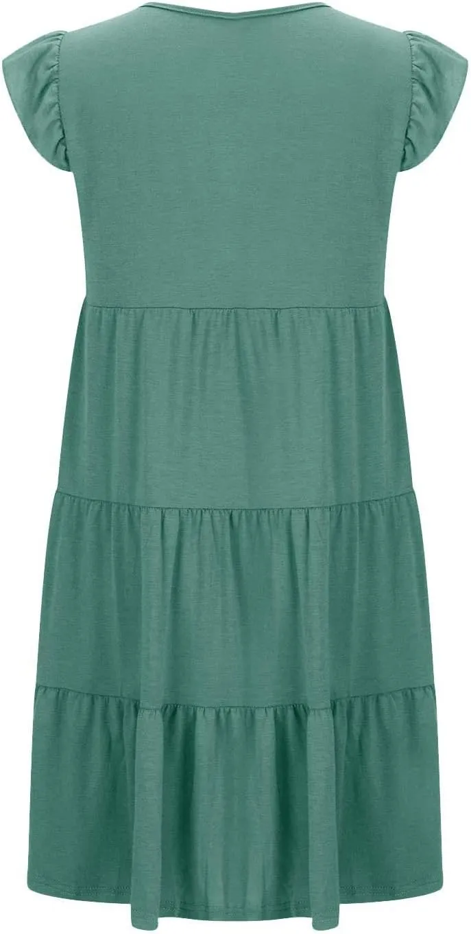 FZYLQY Swing Summer Dress for Women Ruffles Cap Sleeve Short Mini Dress Beach Vacation Tiered Boho Dress Cute Babydoll Dress